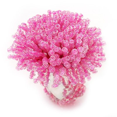 Light Pink Glass Bead Flower Stretch Ring - main view