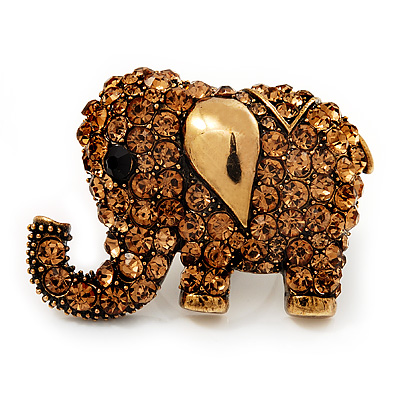Large Antique Gold Citrine Crystal Elephant Ring - Adjustable