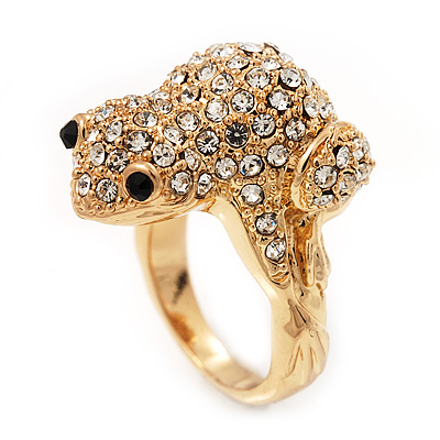 Swarovski Crystal 'Frog' Ring In Gold Plated Metal