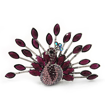 Stunning Deep Purple Swarovski Crystal 'Peacock' Flex Ring In Silver Metal - 7.5cm Length (Size 7/8)