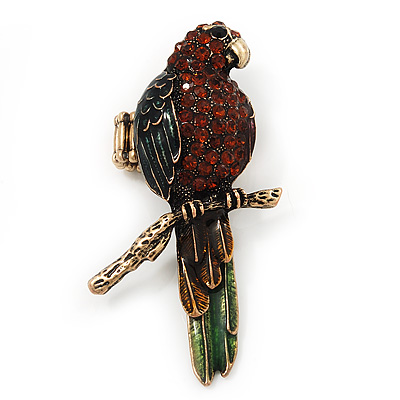 Exotic Green/ Amber Coloured Crystal 'Parrot' Flex Ring In Burnt Gold Plating - 7.5cm Length (Size 7/8) - main view
