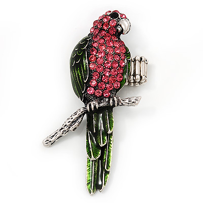 Exotic Pink/Green Crystal 'Parrot' Flex Ring In Burnt Silver Plating - 7.5cm Length (Size 7/8) - main view