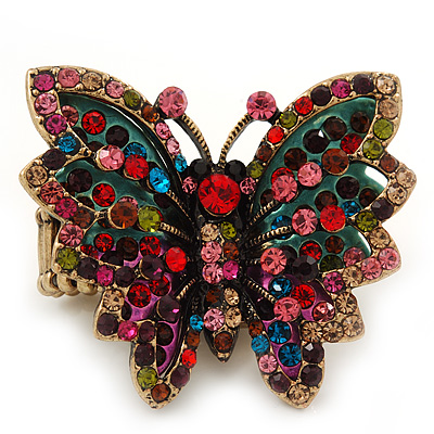 Madame Butterfly Statement Stretch Burn Gold Ring (Multicoloured) - Adjustable size 7/8 - main view