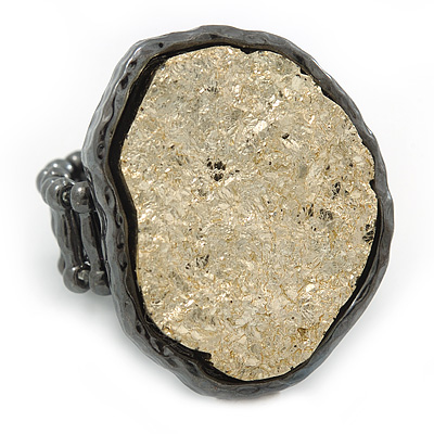 Two Tone Off-Round, Textured Flex Ring (Gunmetal/ Gold Tone) - 37mm Across - Size 7/8