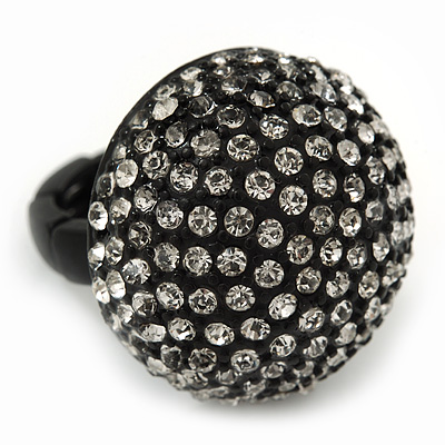Matte Black 'Dome' Ring with Clear Crystals - 25mm Diameter - Size 7/8 Expandable - main view
