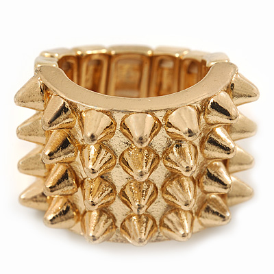 Gold Plated 'Spiky' Wide Band Stretch Ring - 18mm Width - Size 8/9 - main view