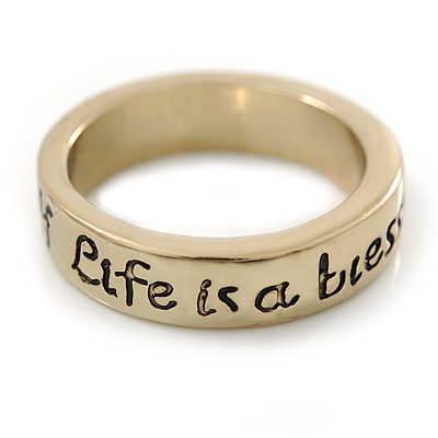 Gold Plated 'Life is a blessing be true to yourself' Engraved Ring - Size 8 - main view
