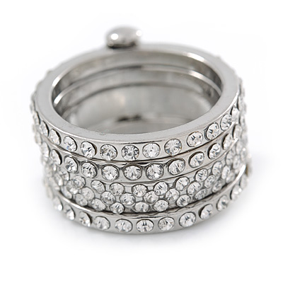 Statement Silver Tone Clear Crystal Stacking/ Stackable Band Ring