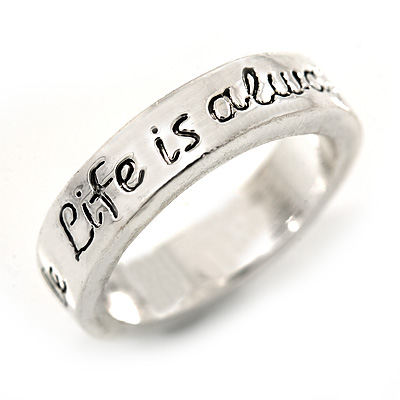 Silver Plated 'Life is always better with a smile' Engraved Ring - Size 8