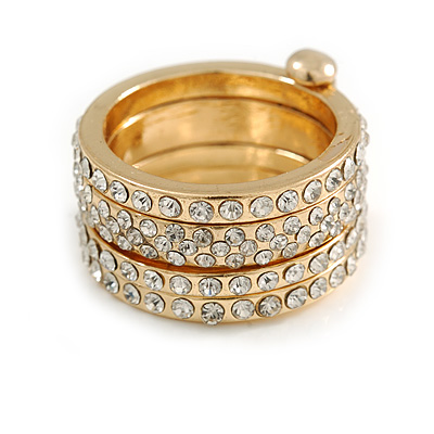 Gold Tone Clear Crystal Stacking/ Stackable Band Ring