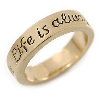 Gold Plated 'Life is always better with a smile' Engraved Ring - Size 8