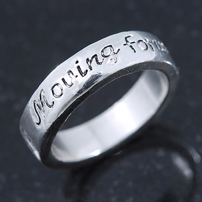 Rhodium Plated 'Moving forward never looking back' Engraved Ring - Size 8