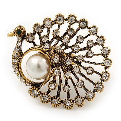 Large Vintage Diamante 'Peacock' Ring In Antique Gold Metal - 4.5cm Diameter - main view