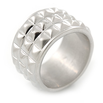Wide Light Silver Matte/ Polished Spiky Band Ring - main view