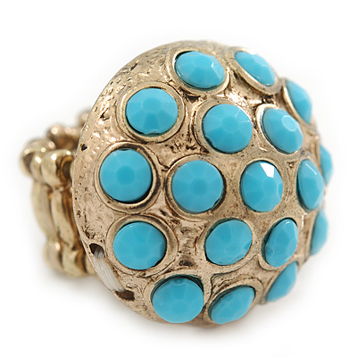 Dome Shape Light Blue Acrylic Bead Flex Ring In Gold Plating - 25mm Across - Size 6/7 - main view