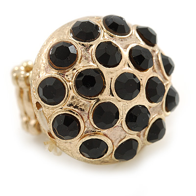 Dome Shape Black Crystal Flex Ring In Gold Plating - 25mm Across - Size 6/7 - main view