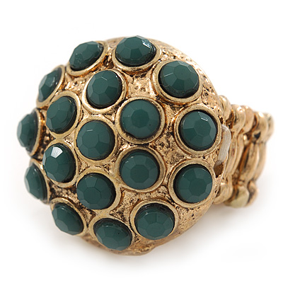 Dome Shape Green Acrylic Bead Flex Ring In Gold Plating - 25mm Across - Size 6/7 - main view