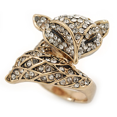 Gold Plated Swarovski Crystal Elements Fox Ring - Size 8