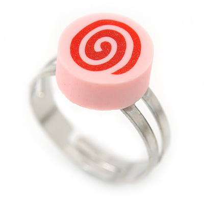 Children's/ Teen's / Kid's Deep Pink Fimo Candy Ring In Silver Tone - Adjustable - main view