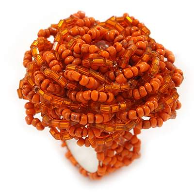 Orange Glass Bead Flower Stretch Ring - 40mm Diameter - main view