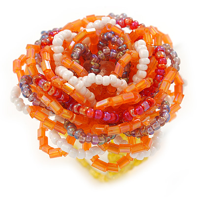 Orange/ White/ Lavender Glass Bead Flower Stretch Ring - 40mm D