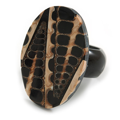 35mm/Brown/Black Oval Shape Sea Shell Ring/Handmade/ Slight Variation In Colour/Natural Irregularities