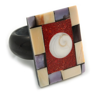 30mm/Cream/Red/Purple/White Rectangular Shape Sea Shell Ring/Handmade/ Slight Variation In Colour/Natural Irregularities