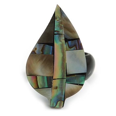37mm/Grey/Silver/Natural/Abalone Leaf Shape Sea Shell Ring/Handmade/ Slight Variation In Colour/Natural Irregularities