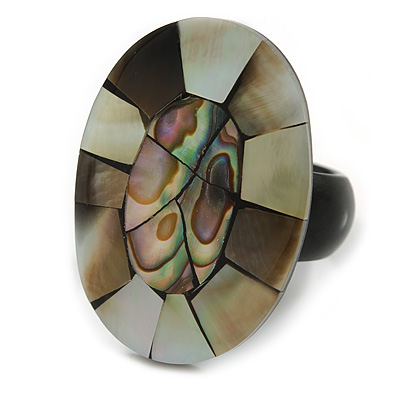35mm/Natural/Brown/Grey/Abalone Oval Shape Sea Shell Ring/Handmade/ Slight Variation In Colour/Natural Irregularities