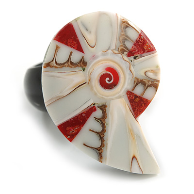 35mm/Red/White/Natural Sea Shell Shape Sea Shell Ring/Handmade/ Slight Variation In Colour/Natural Irregularities