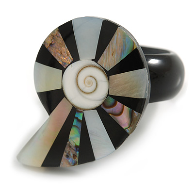 35mm/Black/White/Sivler/Grey/Abalone Sea Shell Shape Sea Shell Ring/Handmade/ Slight Variation In Colour/Natural Irregularities