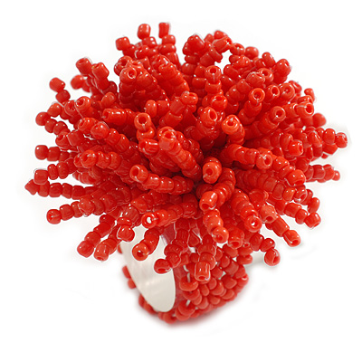 45mm Diameter Red Glass Bead Flower Stretch Ring/ Size M/L