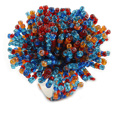 45mm Diameter Red/Orange/Blue Glass Bead Flower Stretch Ring/ Size S/M - main view