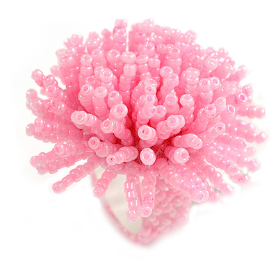 45mm Diameter Baby Pink Glass Bead Flower Stretch Ring/ Size S/M