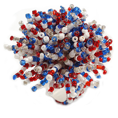 45mm Diameter Red/Blue/Transparent/White Glass Bead Flower Stretch Ring/ Size M