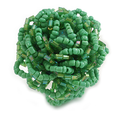 40mm Diameter/Mint Green Glass Bead Layered Flower Flex Ring/ Size M/L - main view