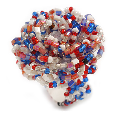35mm Diameter/Blue/Red/White/Transparent Glass Bead Layered Flower Flex Ring/ Size M