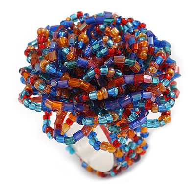 40mm Diameter/ Multicoloured Glass Bead Layered Flower Flex Ring/ Size S/M - main view