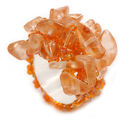 Orange Glass Bead Cluster Band Style Flex Ring/ Size M