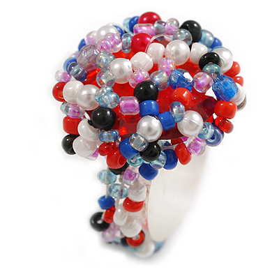 20mm D/Multicoloured Glass and Acrylic Bead Button-shaped Flex Ring - Size S/M - main view