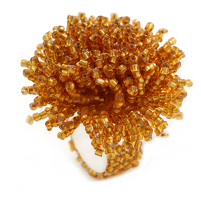 45mm Diameter Shiny Gold Glass Bead Flower Stretch Ring/ Size M