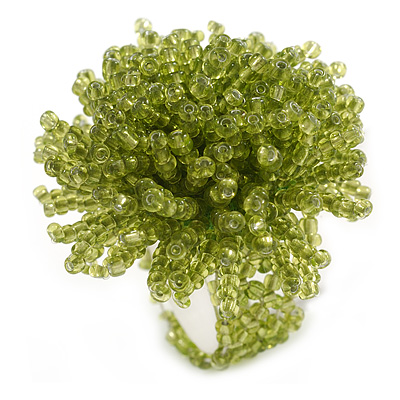 45mm Diameter Lime Green Glass Bead Flower Stretch Ring/ Size M