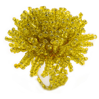 45mm Diameter Canary Yellow Glass Bead Flower Stretch Ring/ Size S/M
