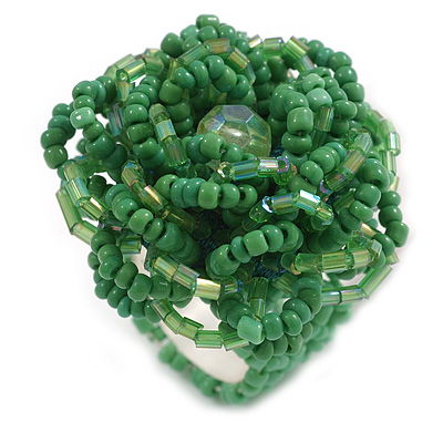40mm Diameter/Green Shades Glass Bead Layered Flower Flex Ring/ Size L - main view