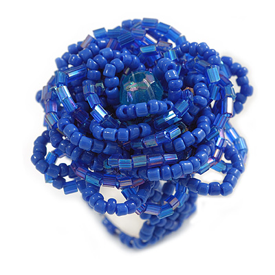 35mm Diameter/Blue Shades Glass Bead Layered Flower Flex Ring/ Size M/L - main view