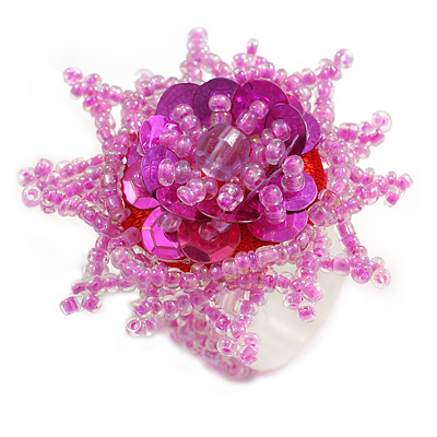 45mm Glass and Sequin Star Flex Ring/Pink/Size M