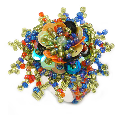 45mm Glass and Sequin Star Flex Ring/Olive Green/Blue/Orange/Size M/L
