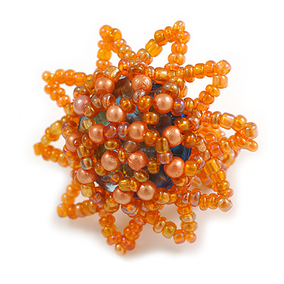 35mm D/Orange Glass/Acrylic Bead Sunflower Stretch Ring - Size S - main view