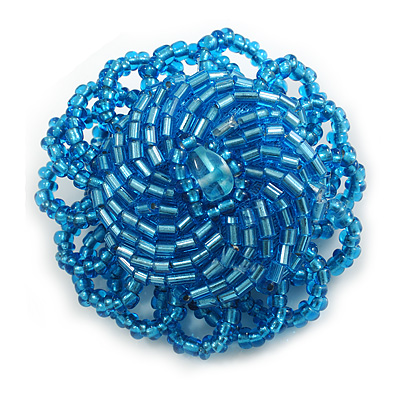 40mm Diameter/Aqua Blue Glass Bead Daisy Flower Flex Ring/ Size M