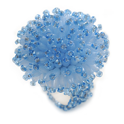 40mm Diameter/ Aqua Acrylic/Glass Bead Daisy Flower Flex Ring - Size M